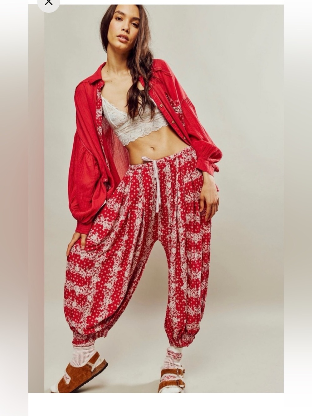 Free People Red Printed Harem Sleep Pants